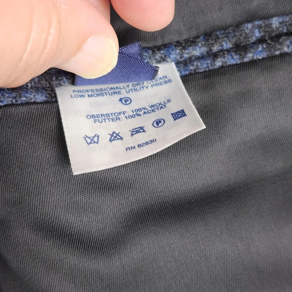 Lands' End Blazer Jacket Mens 48L Blue Houndstooth Wool Sport Coat